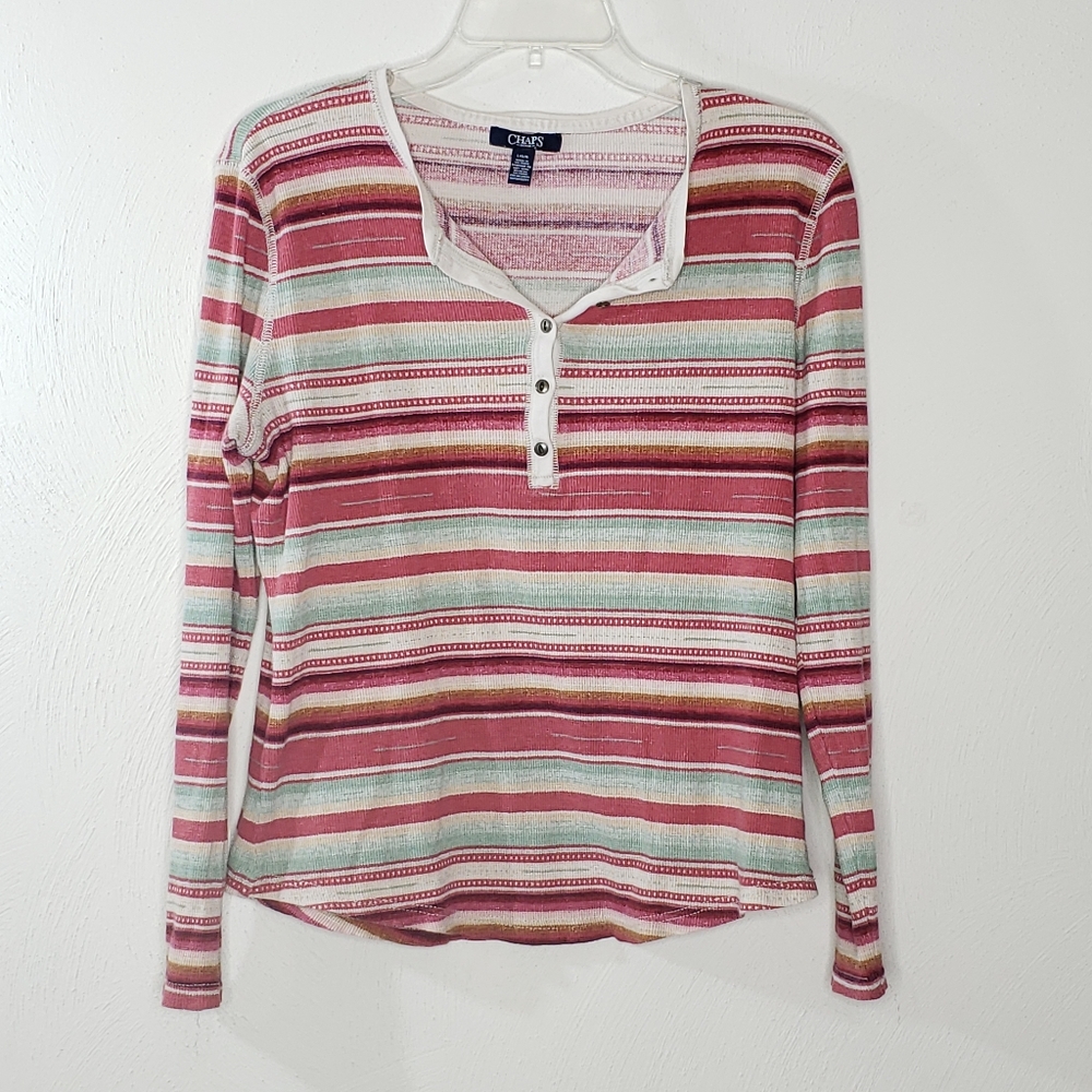 Chaps Southwest Thermal Henley Long Sleeve Shirt Size Large